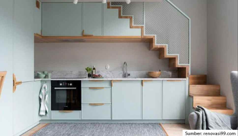 Dapur mini bar bawah tangga model Single wall