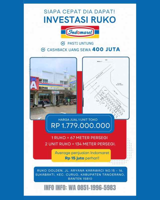 cashback 400jt dijual cepat ruko gandeng di tangerang