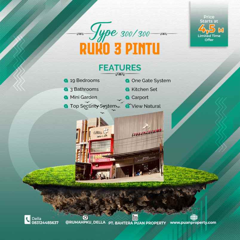 dijual ruko 3 pintu di harapan raya