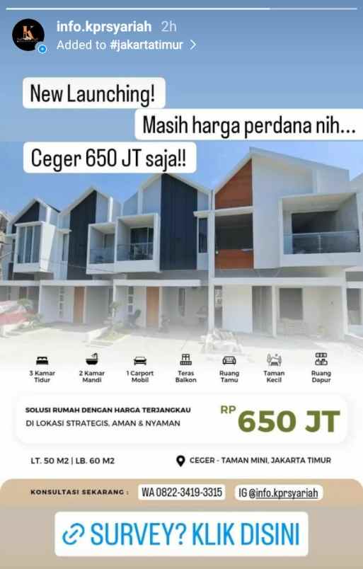 dijual rumah ceger cipayung