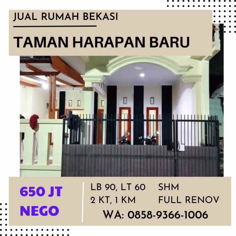 dijual rumah taman harapan baru blok j4