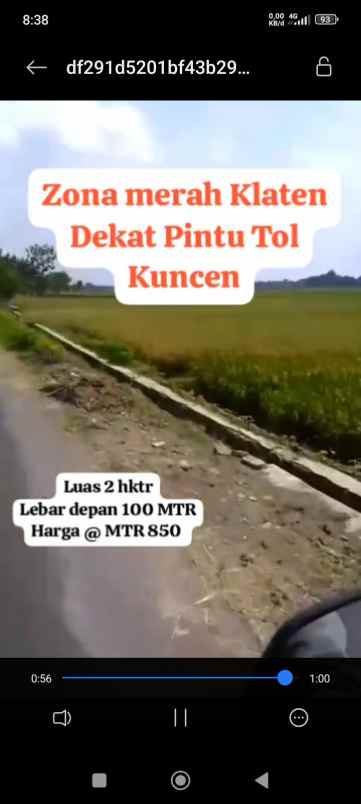 dijual tanah dekat pintu tol kuncen klaten