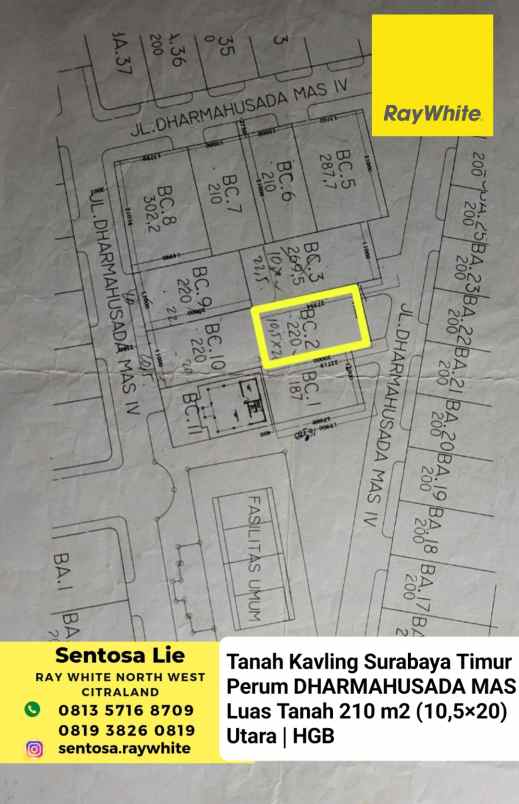 dijual tanah dharmahusada mas