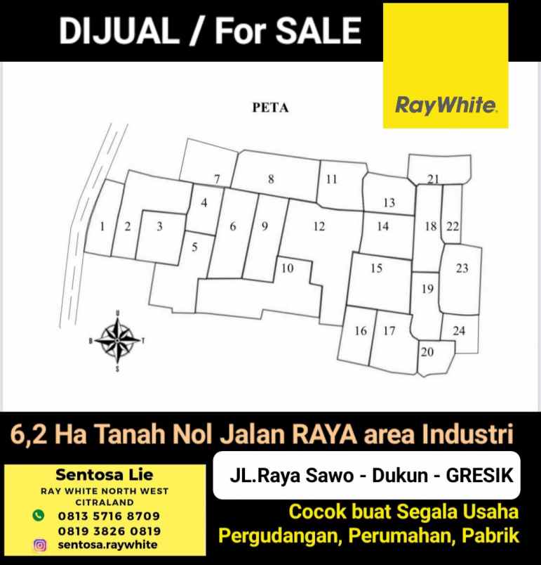 dijual tanah jalan raya sawo