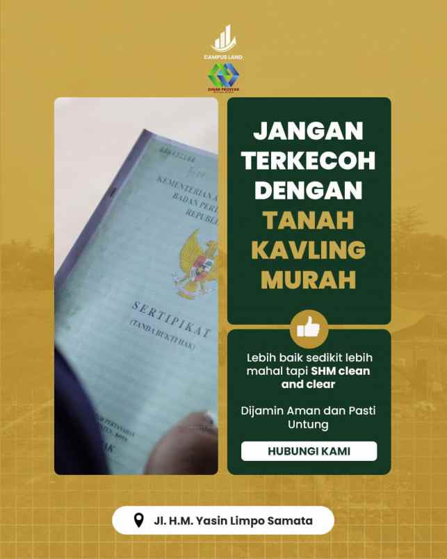 dijual tanah jl h m yasin limpo