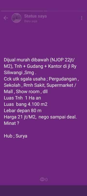 dijual tanah jl raya siliwangi