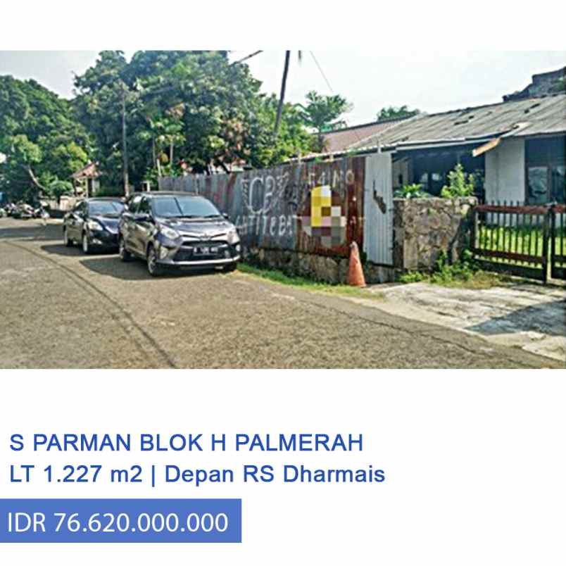 dijual tanah jl s parman blok h