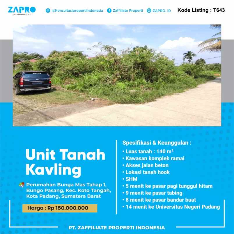 dijual tanah perumahan bunga mas tahap