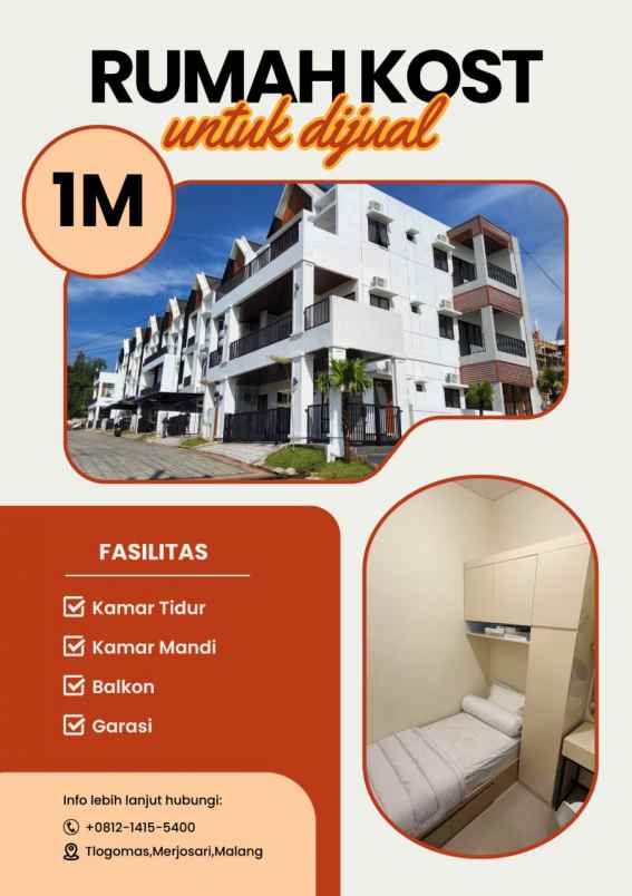 kost malang kota harga terjangkau 8 kamar dekat ub 1m