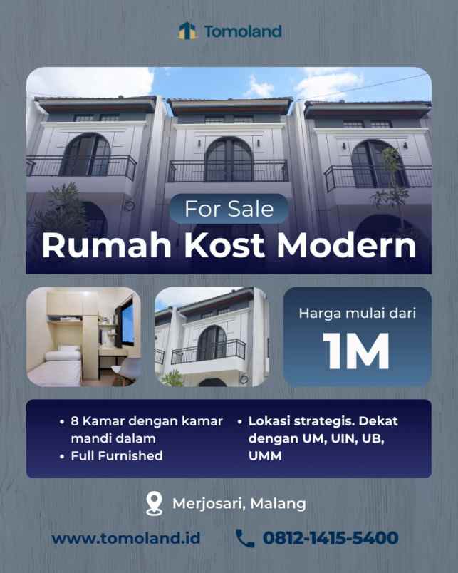 rumah kost dekat kampus ub malang kota 8 kamar 1m