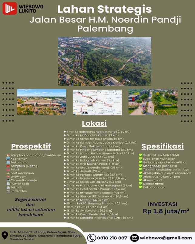 tanah dijual 120 000 m2 di kota palembang