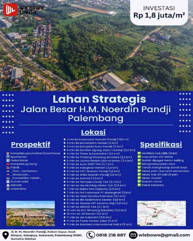 tanah dijual 120 000 m2 di kota palembang