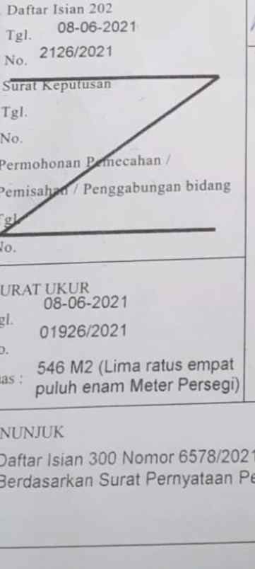 tanah persegi 546 meter cipayung depok