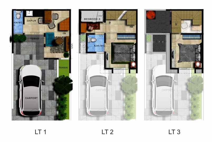 townhouse 3 lantai semi furnished akses mudah