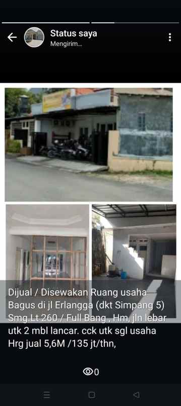 dijual atau disewakan rumah di jl erlangga semarang