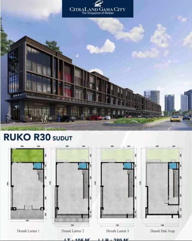 dijual ruko gudang kantor komplek citraland gama