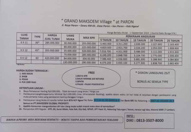 dijual rumah di grand maksoem village