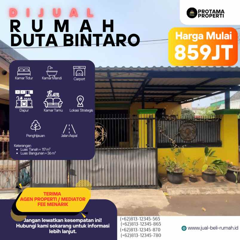 dijual rumah di perumahan duta bintaro 1 km 3 kt