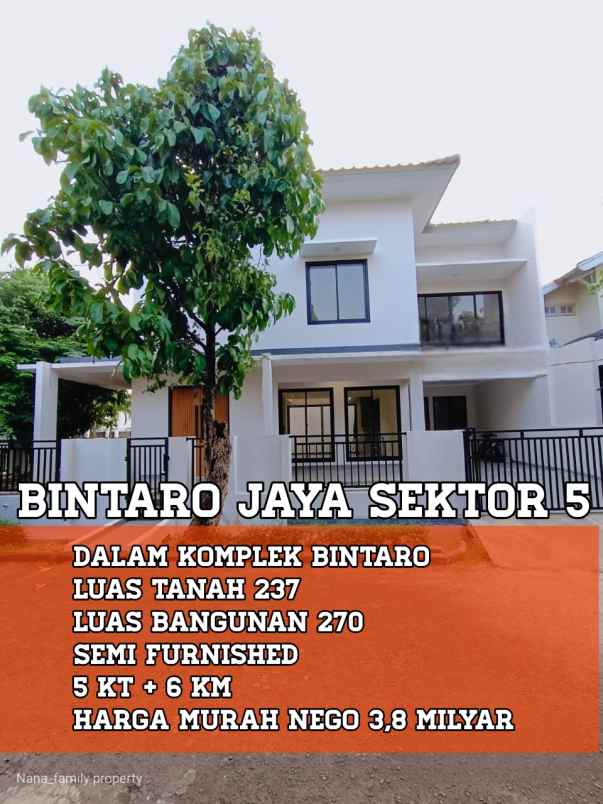 dijual rumah jalan raya komplek bintaro