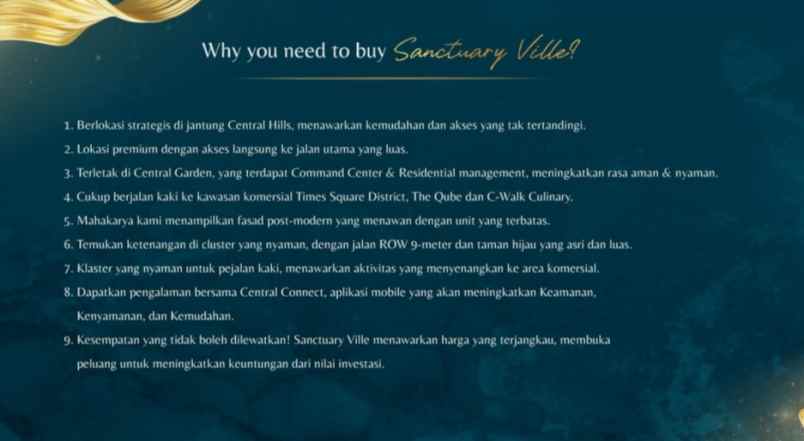 dijual rumah sanctuary lokasi strategis dekat mall