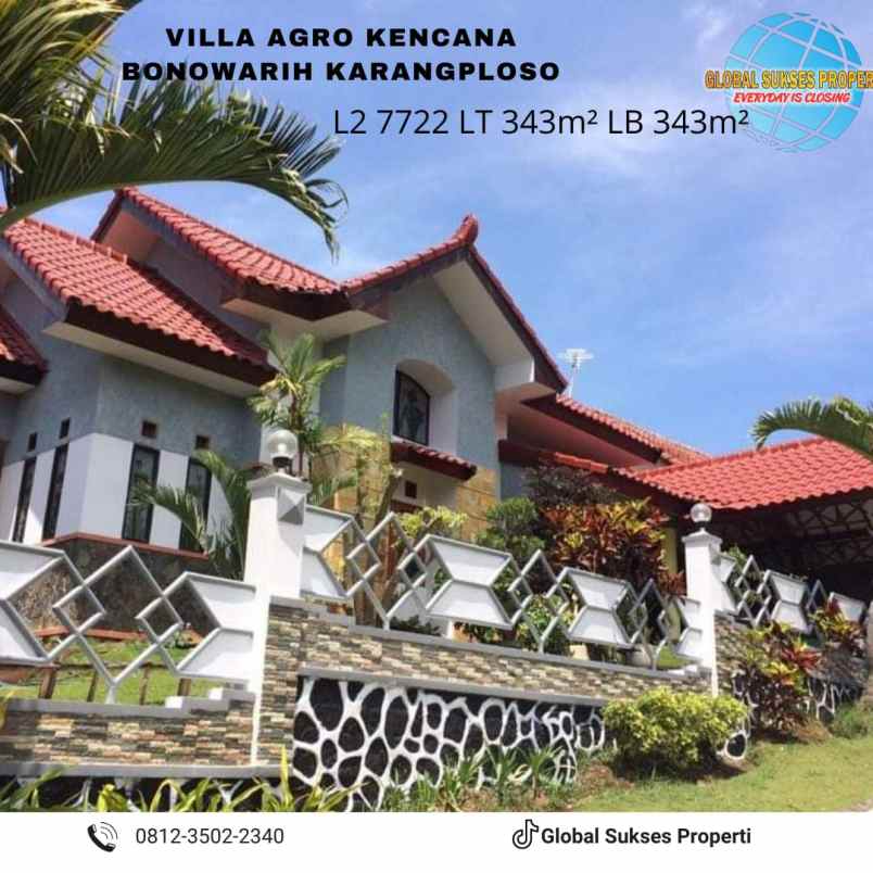 dijual rumah villa agro kencana bonowarih