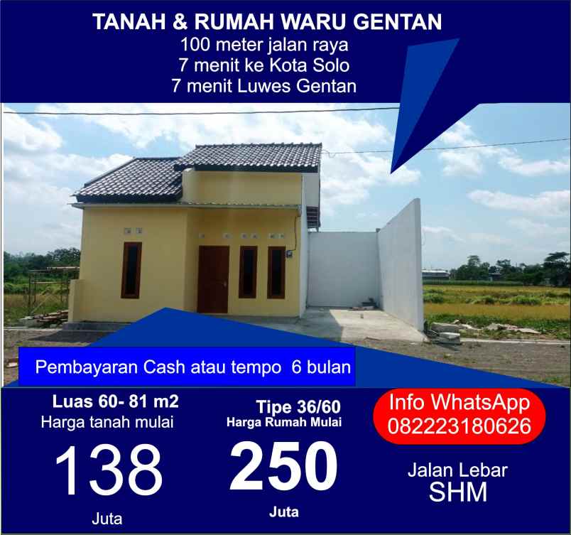 dijual rumah waru baki sukoharjo gentan