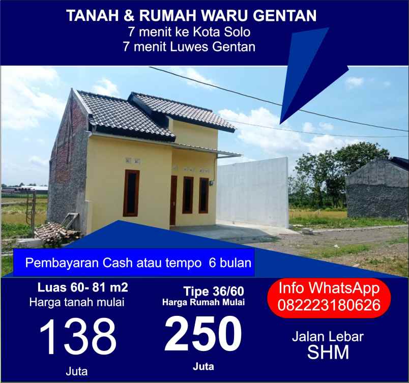 dijual rumah waru baki sukoharjo gentan