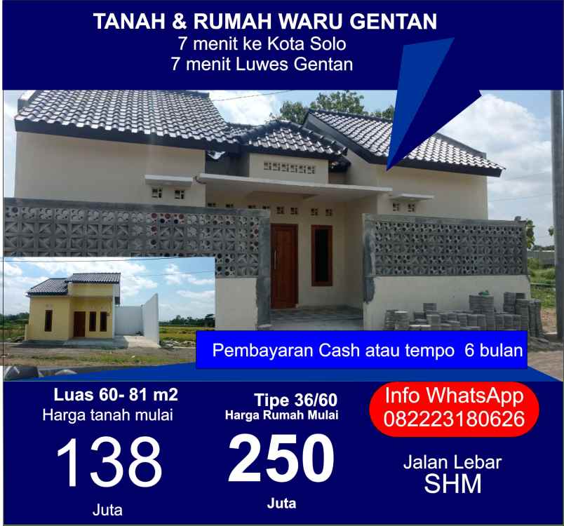 dijual rumah waru baki sukoharjo gentan