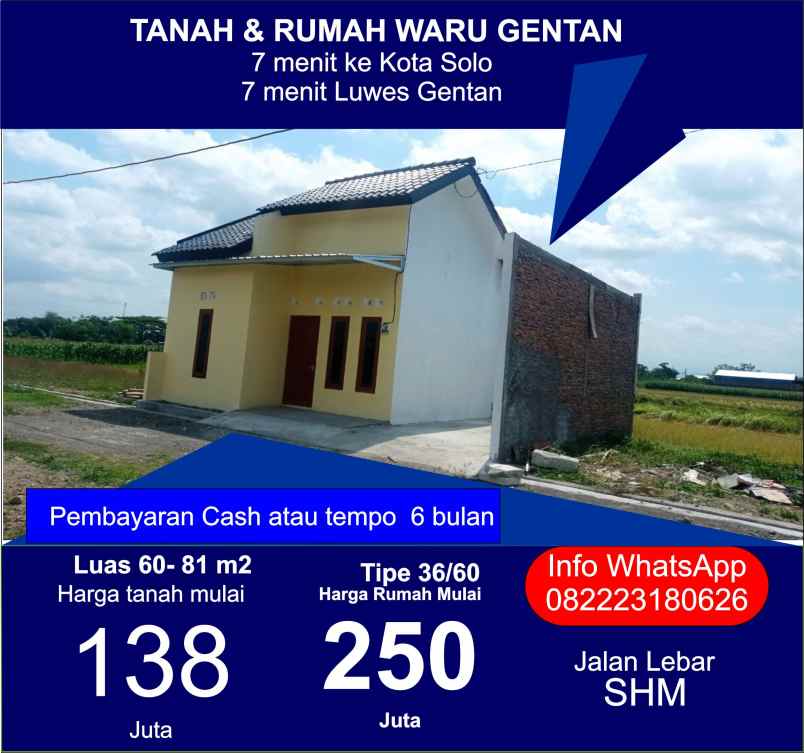 dijual rumah waru baki sukoharjo gentan