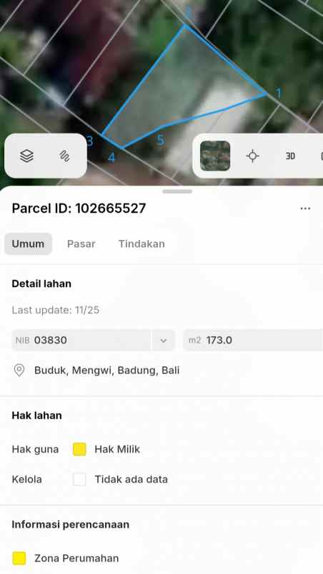 dijual tanah buduk pererenan