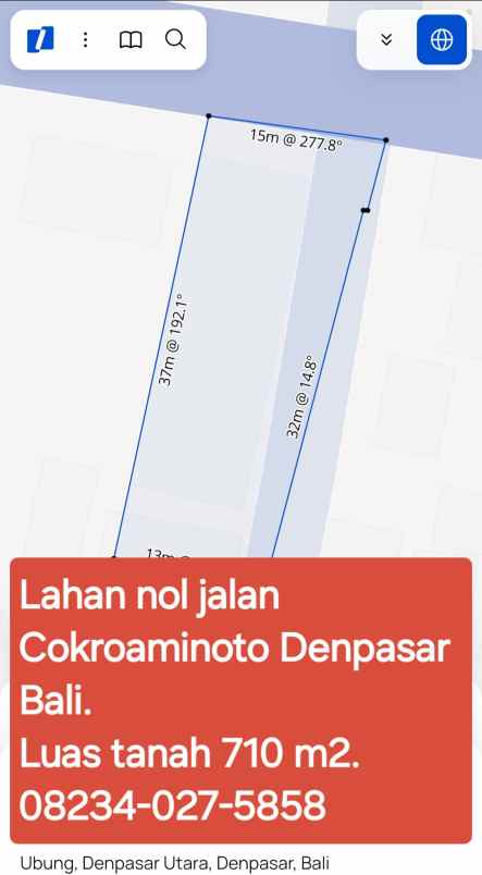 dijual tanah di jl cokroaminoto ubung denpasar bali