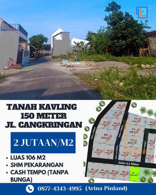 tanah kavling 150 meter dari jl cangkringan