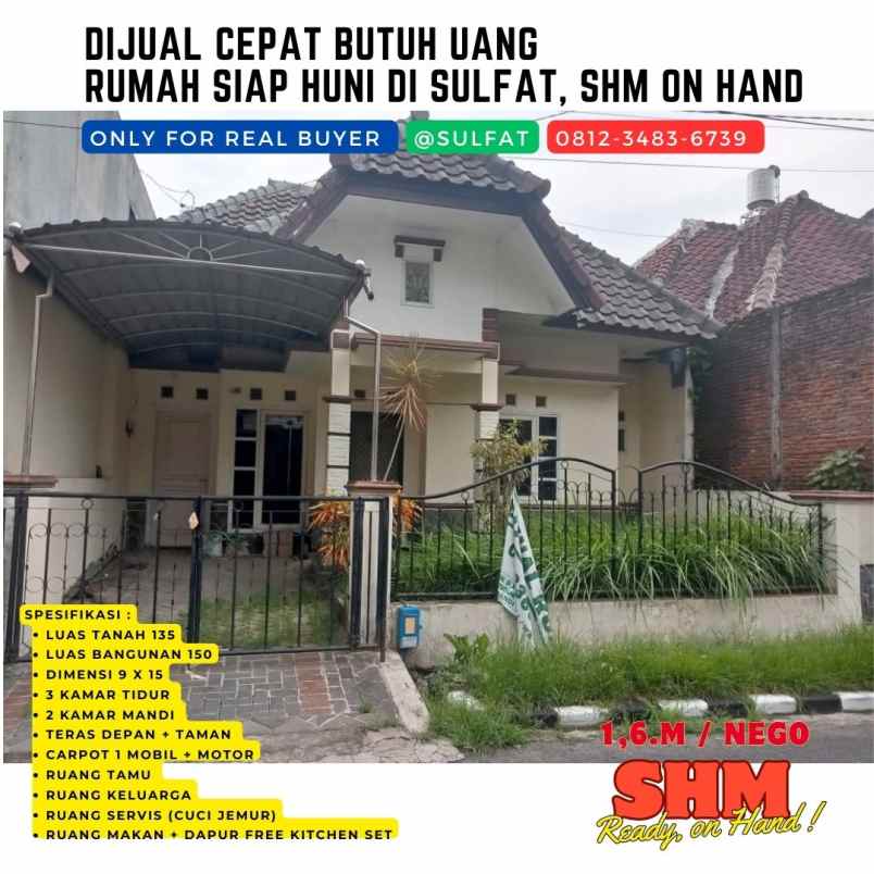 dijual cepat rumah di taman sulfat bonus kitchen set