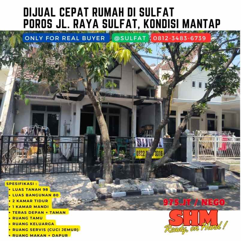 dijual cepat rumah di taman sulfat kondisi istimewa