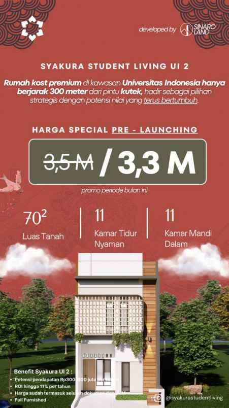 dijual kost jalan h amat kukusan