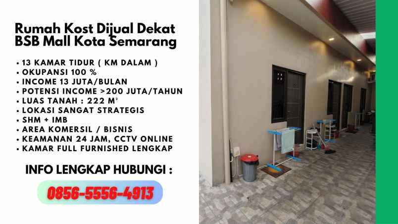 dijual rumah kost aktif di kota semarang
