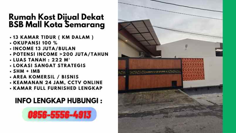 dijual rumah kost aktif di kota semarang