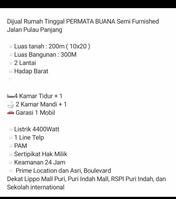 dijual rumah taman permata buana