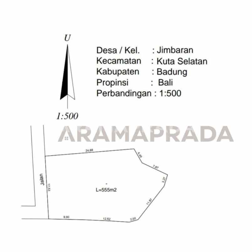 dijual tanah 555m2 jimbaran unud badung