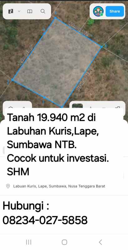 dijual tanah labuhan kuris lape sumbawa