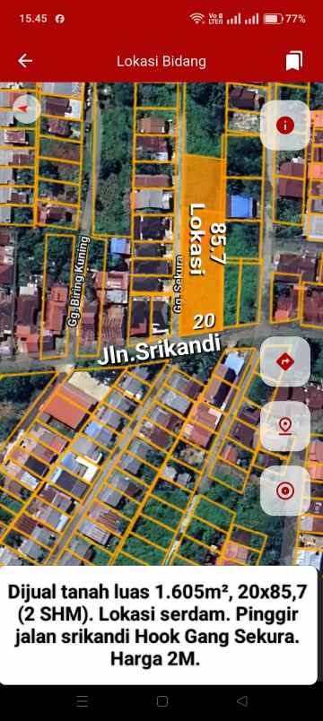 dijual tanah serdam jln srikandi