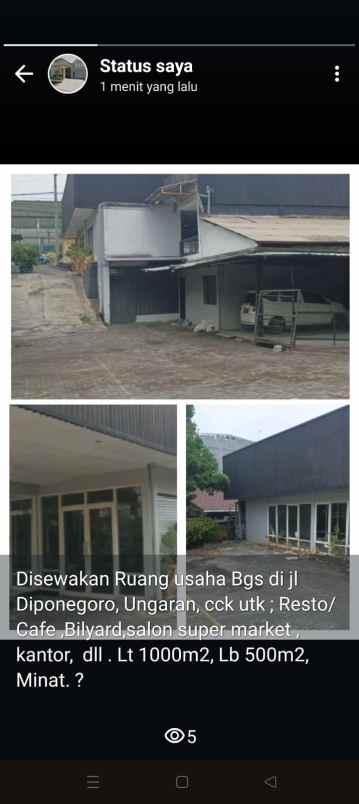 disewakan ruang usaha di jl diponegoro ungaran