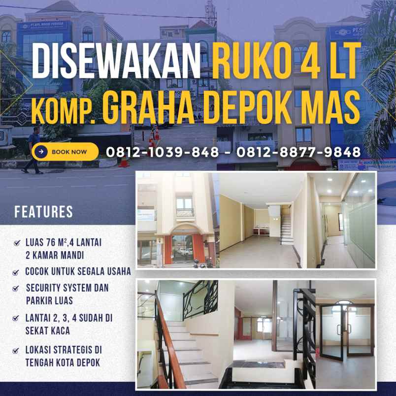 disewakan rukan 4 lt graha depok mas