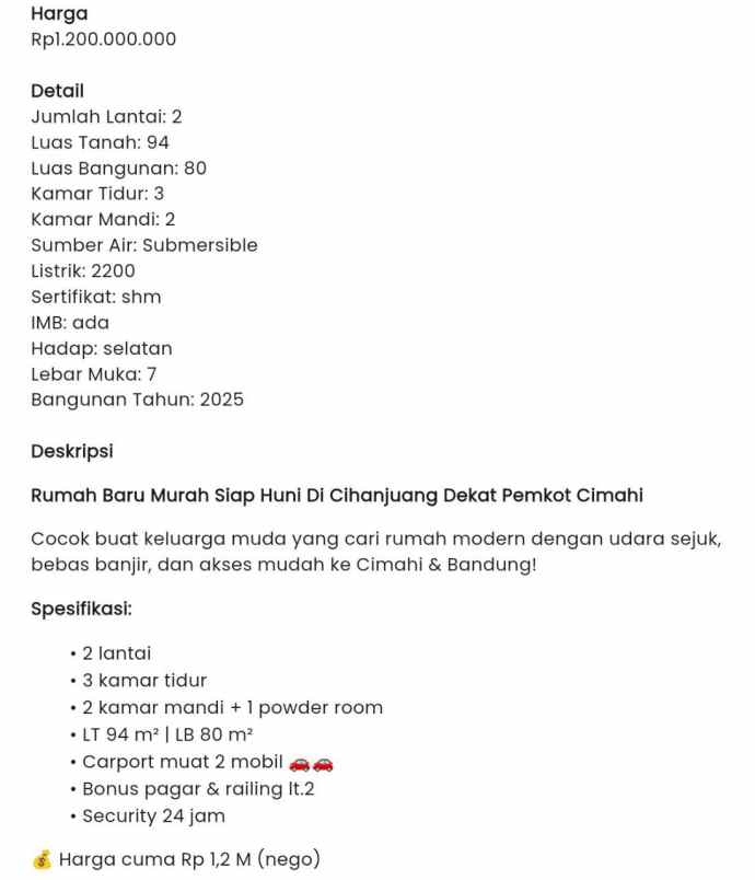 rumah cihanjuang cimahi siap huni