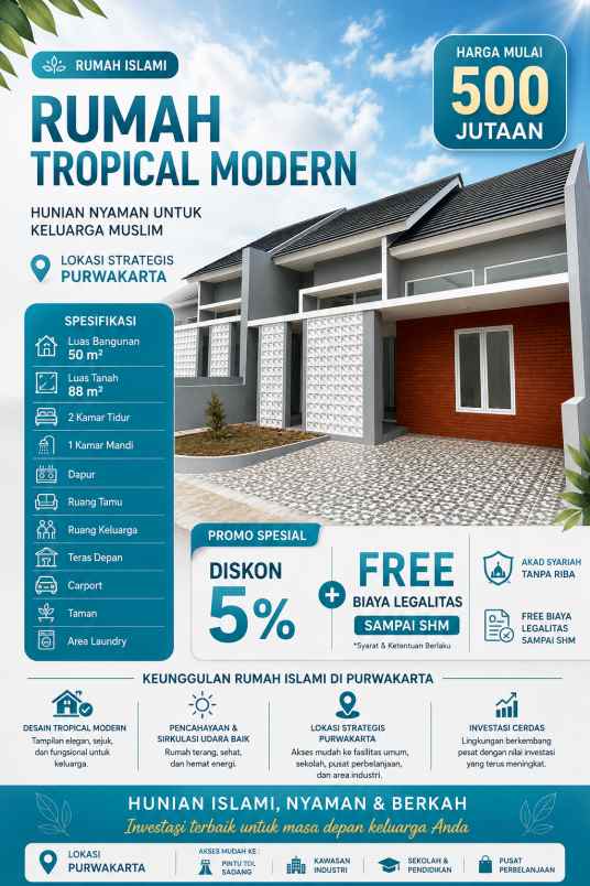 rumah syariah purwakarta type 50 88 500 jutaan