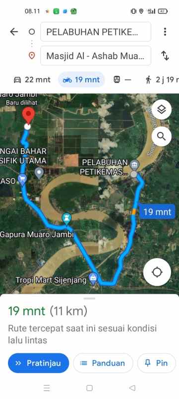 tanah 5 ha pinggir jalan raya nasional jambi sabak