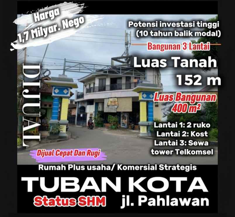 tanah dan bangunan komersial tuban kota