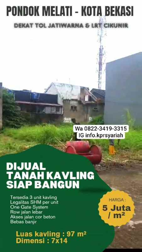 tanah kavling shm pondok melati bekasi bebas banjir