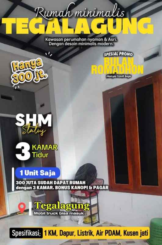 300 juta sudah dapat rumah shm 3 kamar di tegalagung