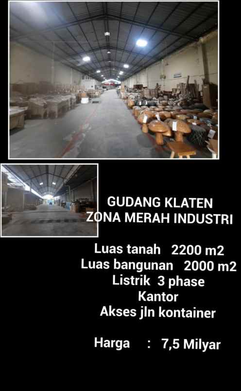 dijual gudang zona industri di klaten